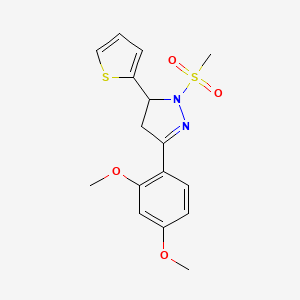 molecular formula C16H18N2O4S2 B2594099 3-(2,4-dimethoxyphenyl)-1-methanesulfonyl-5-(thiophen-2-yl)-4,5-dihydro-1H-pyrazole CAS No. 1798004-58-6