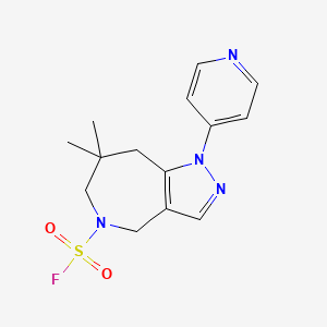 molecular formula C14H17FN4O2S B2594103 7,7-Dimethyl-1-pyridin-4-yl-6,8-dihydro-4H-pyrazolo[4,3-c]azepine-5-sulfonyl fluoride CAS No. 2411266-35-6