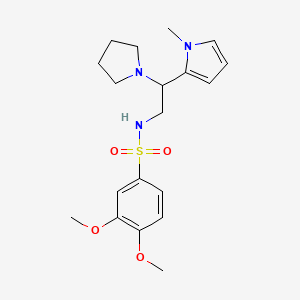 molecular formula C19H27N3O4S B2594108 3,4-dimethoxy-N-(2-(1-methyl-1H-pyrrol-2-yl)-2-(pyrrolidin-1-yl)ethyl)benzenesulfonamide CAS No. 1049417-46-0