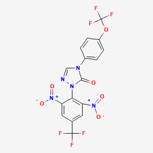 molecular formula C16H7F6N5O6 B2594132 2-[2,6-Dinitro-4-(trifluoromethyl)phenyl]-4-[4-(trifluoromethoxy)phenyl]-1,2,4-triazol-3-one CAS No. 339018-19-8