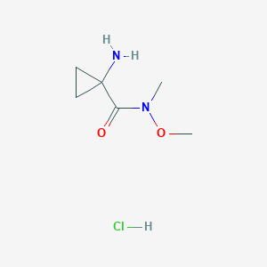 molecular formula C6H13ClN2O2 B2594137 1-Amino-N-methoxy-N-methylcyclopropane-1-carboxamide;hydrochloride CAS No. 2375271-16-0