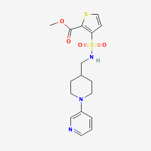 molecular formula C17H21N3O4S2 B2594139 3-(N-((1-(pyridin-3-yl)piperidin-4-yl)methyl)sulfamoyl)thiophene-2-carboxylic acid methyl ester CAS No. 2034284-40-5