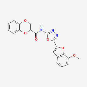 molecular formula C20H15N3O6 B2594140 N-(5-(7-methoxybenzofuran-2-yl)-1,3,4-oxadiazol-2-yl)-2,3-dihydrobenzo[b][1,4]dioxine-2-carboxamide CAS No. 921904-31-6