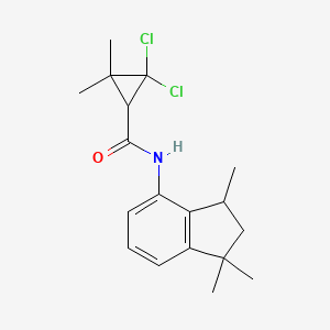 molecular formula C18H23Cl2NO B2594174 2,2-dichloro-3,3-dimethyl-N-(1,1,3-trimethyl-2,3-dihydro-1H-inden-4-yl)cyclopropanecarboxamide CAS No. 329701-84-0