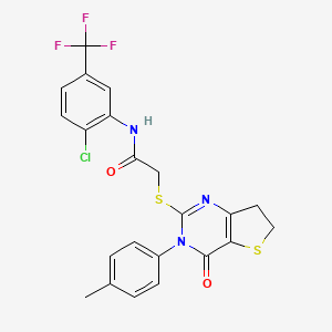 molecular formula C22H17ClF3N3O2S2 B2594185 N-(2-chloro-5-(trifluoromethyl)phenyl)-2-((4-oxo-3-(p-tolyl)-3,4,6,7-tetrahydrothieno[3,2-d]pyrimidin-2-yl)thio)acetamide CAS No. 850915-29-6