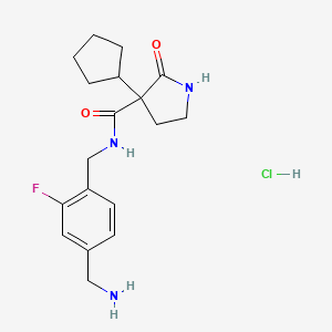 molecular formula C18H25ClFN3O2 B2594203 N-[[4-(Aminomethyl)-2-fluorophenyl]methyl]-3-cyclopentyl-2-oxopyrrolidine-3-carboxamide;hydrochloride CAS No. 2418642-03-0