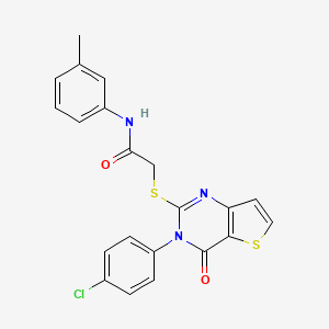 molecular formula C21H16ClN3O2S2 B2594204 2-{[3-(4-chlorophenyl)-4-oxo-3,4-dihydrothieno[3,2-d]pyrimidin-2-yl]sulfanyl}-N-(3-methylphenyl)acetamide CAS No. 1260939-14-7