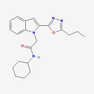 molecular formula C21H26N4O2 B2594208 N-cyclohexyl-2-(2-(5-propyl-1,3,4-oxadiazol-2-yl)-1H-indol-1-yl)acetamide CAS No. 946257-29-0