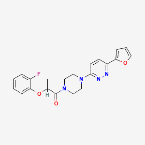 molecular formula C21H21FN4O3 B2594210 2-(2-氟苯氧基)-1-(4-(6-(呋喃-2-基)嘧啶并[3,4-b]嘧啶-3-基)哌嗪-1-基)丙-1-酮 CAS No. 1049263-89-9