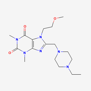 molecular formula C17H28N6O3 B2594217 8-[(4-ethylpiperazin-1-yl)methyl]-7-(2-methoxyethyl)-1,3-dimethyl-3,7-dihydro-1H-purine-2,6-dione CAS No. 838898-77-4