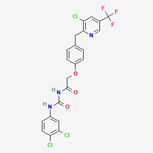 molecular formula C22H15Cl3F3N3O3 B2594222 N-[2-(4-{[3-chloro-5-(trifluoromethyl)-2-pyridinyl]methyl}phenoxy)acetyl]-N'-(3,4-dichlorophenyl)urea CAS No. 339020-29-0