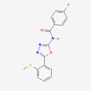molecular formula C16H12FN3O2S B2594236 4-fluoro-N-[5-(2-methylsulfanylphenyl)-1,3,4-oxadiazol-2-yl]benzamide CAS No. 886908-17-4