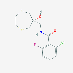 molecular formula C13H15ClFNO2S2 B2594245 2-Chloro-6-fluoro-N-[(6-hydroxy-1,4-dithiepan-6-yl)methyl]benzamide CAS No. 2415520-21-5