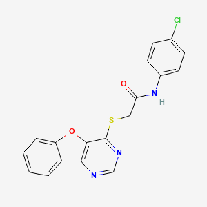 molecular formula C18H12ClN3O2S B2594253 N-(4-クロロフェニル)-2-{8-オキサ-3,5-ジアザトリシクロ[7.4.0.0^{2,7}]トリデカ-1(9),2(7),3,5,10,12-ヘキサエン-6-イルスルファニル}アセトアミド CAS No. 846064-29-7