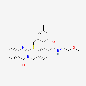 molecular formula C27H27N3O3S B2594280 N-(2-methoxyethyl)-4-((2-((3-methylbenzyl)thio)-4-oxoquinazolin-3(4H)-yl)methyl)benzamide CAS No. 941940-06-3