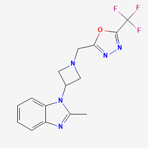 molecular formula C15H14F3N5O B2594282 2-[[3-(2-Methylbenzimidazol-1-yl)azetidin-1-yl]methyl]-5-(trifluoromethyl)-1,3,4-oxadiazole CAS No. 2380085-20-9