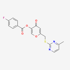 molecular formula C18H13FN2O4S B2594298 [6-[(4-Methylpyrimidin-2-yl)sulfanylmethyl]-4-oxopyran-3-yl] 4-fluorobenzoate CAS No. 877636-26-5