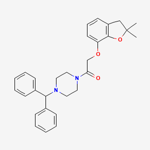 molecular formula C29H32N2O3 B2594299 1-(4-Benzhydrylpiperazin-1-yl)-2-((2,2-dimethyl-2,3-dihydrobenzofuran-7-yl)oxy)ethanone CAS No. 941985-25-7