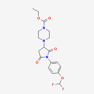 molecular formula C18H21F2N3O5 B2594300 Ethyl 4-(1-(4-(difluoromethoxy)phenyl)-2,5-dioxopyrrolidin-3-yl)piperazine-1-carboxylate CAS No. 857494-10-1