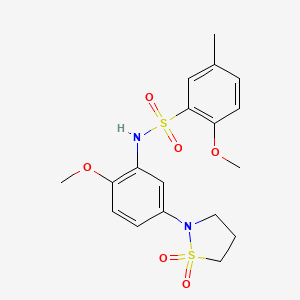 molecular formula C18H22N2O6S2 B2594314 N-(5-(1,1-二氧化异噻唑烷-2-基)-2-甲氧基苯基)-2-甲氧基-5-甲基苯磺酰胺 CAS No. 946343-15-3