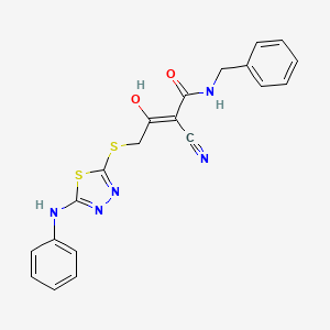 molecular formula C20H17N5O2S2 B2594315 (Z)-4-[(5-anilino-1,3,4-thiadiazol-2-yl)sulfanyl]-N-benzyl-2-cyano-3-hydroxybut-2-enamide CAS No. 794573-94-7