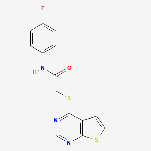 molecular formula C15H12FN3OS2 B2594331 N-(4-fluorophenyl)-2-(6-methylthieno[2,3-d]pyrimidin-4-yl)sulfanylacetamide CAS No. 878696-50-5