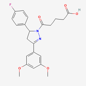 molecular formula C22H23FN2O5 B2594342 5-[3-(3,5-dimethoxyphenyl)-5-(4-fluorophenyl)-4,5-dihydro-1H-pyrazol-1-yl]-5-oxopentanoic acid CAS No. 1795500-77-4