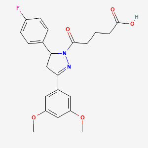 molecular formula C22H23FN2O5 B2594342 5-[3-(3,5-二甲氧基苯基)-5-(4-氟苯基)-4,5-二氢-1H-吡唑-1-基]-5-氧代戊酸 CAS No. 1795500-77-4