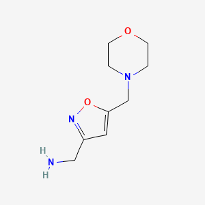 molecular formula C9H15N3O2 B2594346 [5-(Morpholinomethyl)isoxazol-3-yl]methylamine CAS No. 893748-66-8