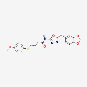 N-(5-(benzo[d][1,3]dioxol-5-ylmethyl)-1,3,4-oxadiazol-2-yl)-4-((4-methoxyphenyl)thio)butanamide