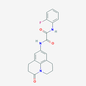 molecular formula C20H18FN3O3 B2594368 N1-(2-fluorophenyl)-N2-(3-oxo-1,2,3,5,6,7-hexahydropyrido[3,2,1-ij]quinolin-9-yl)oxalamide CAS No. 898438-38-5