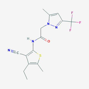 molecular formula C15H15F3N4OS B259437 N-(3-cyano-4-ethyl-5-methyl-2-thienyl)-2-[5-methyl-3-(trifluoromethyl)-1H-pyrazol-1-yl]acetamide 