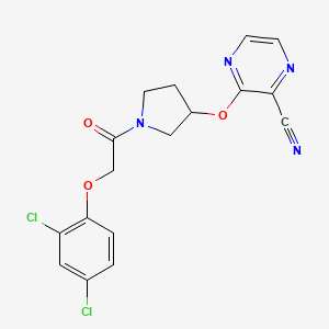 molecular formula C17H14Cl2N4O3 B2594378 3-((1-(2-(2,4-Dichlorophenoxy)acetyl)pyrrolidin-3-yl)oxy)pyrazine-2-carbonitrile CAS No. 2034252-08-7