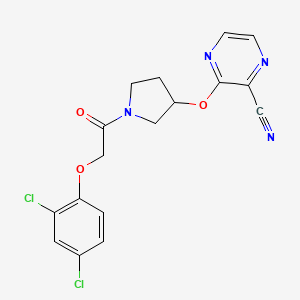 molecular formula C17H14Cl2N4O3 B2594378 3-((1-(2-(2,4-diclorofenoxi)acetil)pirrolidin-3-il)oxi)pirazina-2-carbonitrilo CAS No. 2034252-08-7