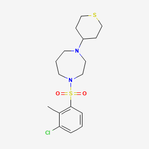 molecular formula C17H25ClN2O2S2 B2594392 1-(3-Chloro-2-methylphenyl)sulfonyl-4-(thian-4-yl)-1,4-diazepane CAS No. 2309187-53-7