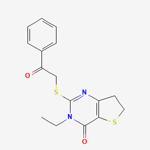 molecular formula C16H16N2O2S2 B2594402 3-乙基-2-苯甲酰硫代-6,7-二氢噻吩并[3,2-d]嘧啶-4-酮 CAS No. 893370-02-0