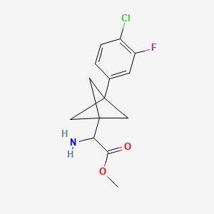 molecular formula C14H15ClFNO2 B2594405 Methyl 2-amino-2-[3-(4-chloro-3-fluorophenyl)-1-bicyclo[1.1.1]pentanyl]acetate CAS No. 2287261-26-9