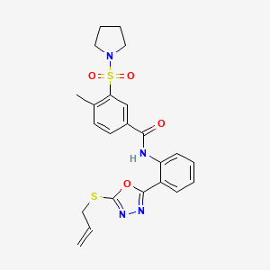 molecular formula C23H24N4O4S2 B2594425 4-methyl-N-{2-[5-(prop-2-en-1-ylsulfanyl)-1,3,4-oxadiazol-2-yl]phenyl}-3-(pyrrolidin-1-ylsulfonyl)benzamide CAS No. 923193-41-3
