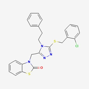 molecular formula C25H21ClN4OS2 B2594427 3-((5-((2-chlorobenzyl)thio)-4-phenethyl-4H-1,2,4-triazol-3-yl)methyl)benzo[d]thiazol-2(3H)-one CAS No. 847402-61-3