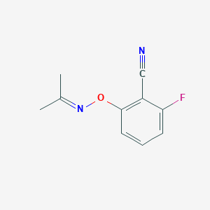 molecular formula C10H9FN2O B2594452 2-氟-6-(丙-2-亚基胺基氧基)苯甲腈 CAS No. 951624-27-4