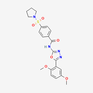 molecular formula C21H22N4O6S B2594453 N-(5-(2,5-二甲氧基苯基)-1,3,4-恶二唑-2-基)-4-(吡咯烷-1-磺酰基)苯甲酰胺 CAS No. 920430-06-4