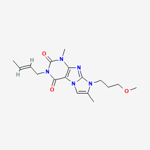 molecular formula C17H23N5O3 B2594485 3-((2E)but-2-enyl)-8-(3-methoxypropyl)-1,7-dimethyl-1,3,5-trihydro-4-imidazoli no[1,2-h]purine-2,4-dione CAS No. 946340-98-3