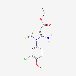 molecular formula C13H13ClN2O3S2 B2594490 Ethyl 4-amino-3-(3-chloro-4-methoxyphenyl)-2-sulfanylidene-1,3-thiazole-5-carboxylate CAS No. 689772-47-2