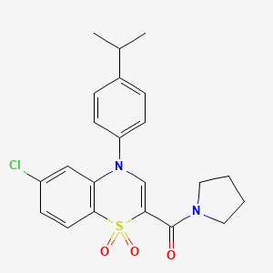 molecular formula C22H23ClN2O3S B2594492 6-chloro-4-(4-isopropylphenyl)-2-(pyrrolidin-1-ylcarbonyl)-4H-1,4-benzothiazine 1,1-dioxide CAS No. 1251593-13-1