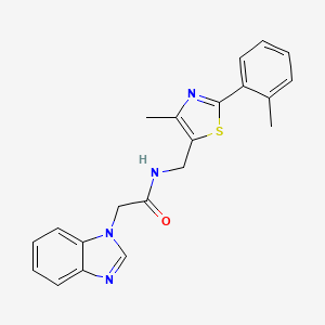 molecular formula C21H20N4OS B2594496 2-(1H-benzo[d]imidazol-1-yl)-N-((4-methyl-2-(o-tolyl)thiazol-5-yl)methyl)acetamide CAS No. 1448053-81-3