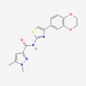 molecular formula C17H16N4O3S B2594501 N-(4-(2,3-dihydrobenzo[b][1,4]dioxin-6-yl)thiazol-2-yl)-1,5-dimethyl-1H-pyrazole-3-carboxamide CAS No. 1013784-81-0