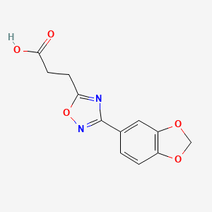 molecular formula C12H10N2O5 B2594502 3-[3-(1,3-Benzodioxol-5-yl)-1,2,4-oxadiazol-5-yl]propanoic acid CAS No. 500025-22-9