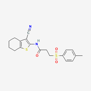molecular formula C19H20N2O3S2 B2594503 N-(3-cyano-4,5,6,7-tetrahydrobenzo[b]thiophen-2-yl)-3-tosylpropanamide CAS No. 895445-75-7
