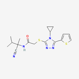 molecular formula C17H21N5OS2 B2594508 N-(2-Cyano-3-methylbutan-2-yl)-2-[(4-cyclopropyl-5-thiophen-2-yl-1,2,4-triazol-3-yl)sulfanyl]acetamide CAS No. 1030767-46-4