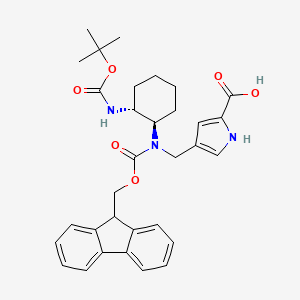 molecular formula C32H37N3O6 B2594512 4-[[9H-Fluoren-9-ylmethoxycarbonyl-[(1R,2R)-2-[(2-methylpropan-2-yl)oxycarbonylamino]cyclohexyl]amino]methyl]-1H-pyrrole-2-carboxylic acid CAS No. 2137036-53-2